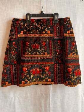 H&M Coachella Womens Size 6 Patterned Velvet Mini Skirt Boho Festival Bohemian